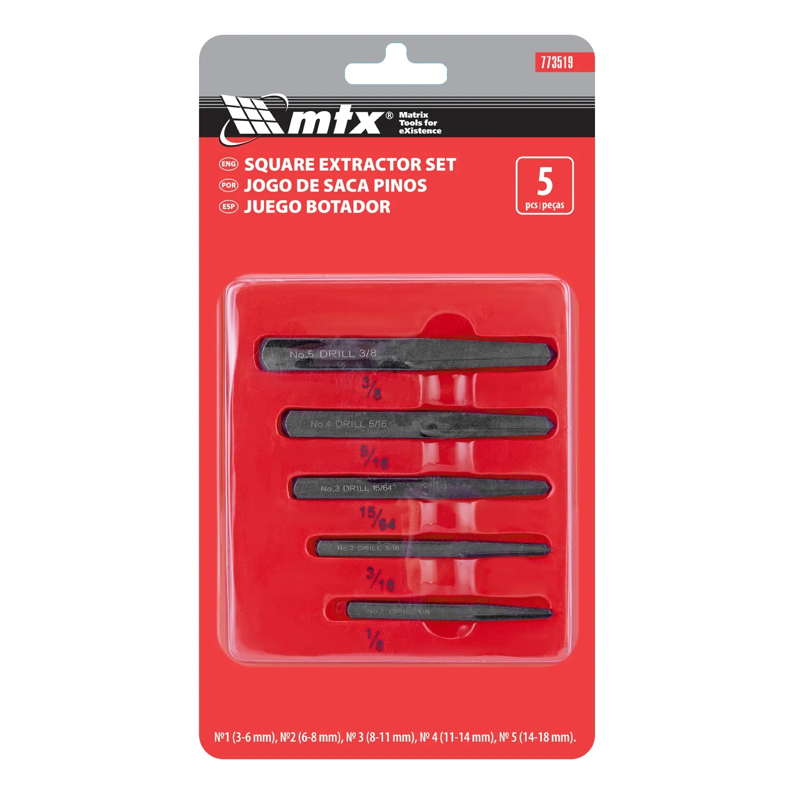 JG EXTRATOR SACA PARAFUSO/ PINOS QUADRADA RETA 5PCS MTX