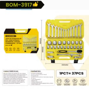 JG DE SOQ. 1/2  + CHAVE COMBINADA C/37PÇS BOMVINK BOM-3917